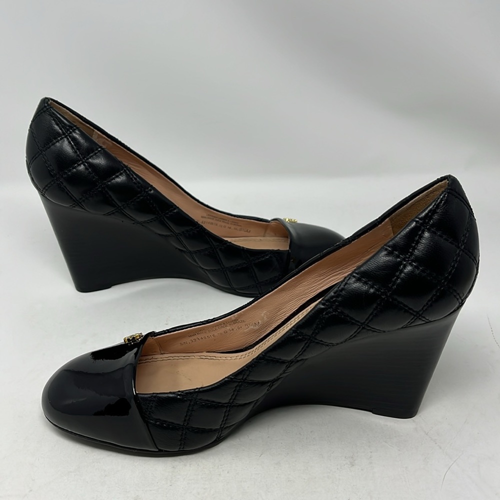 Tory Burch Black Quilted Leather Wedge Pumps - Picture 10 of 16